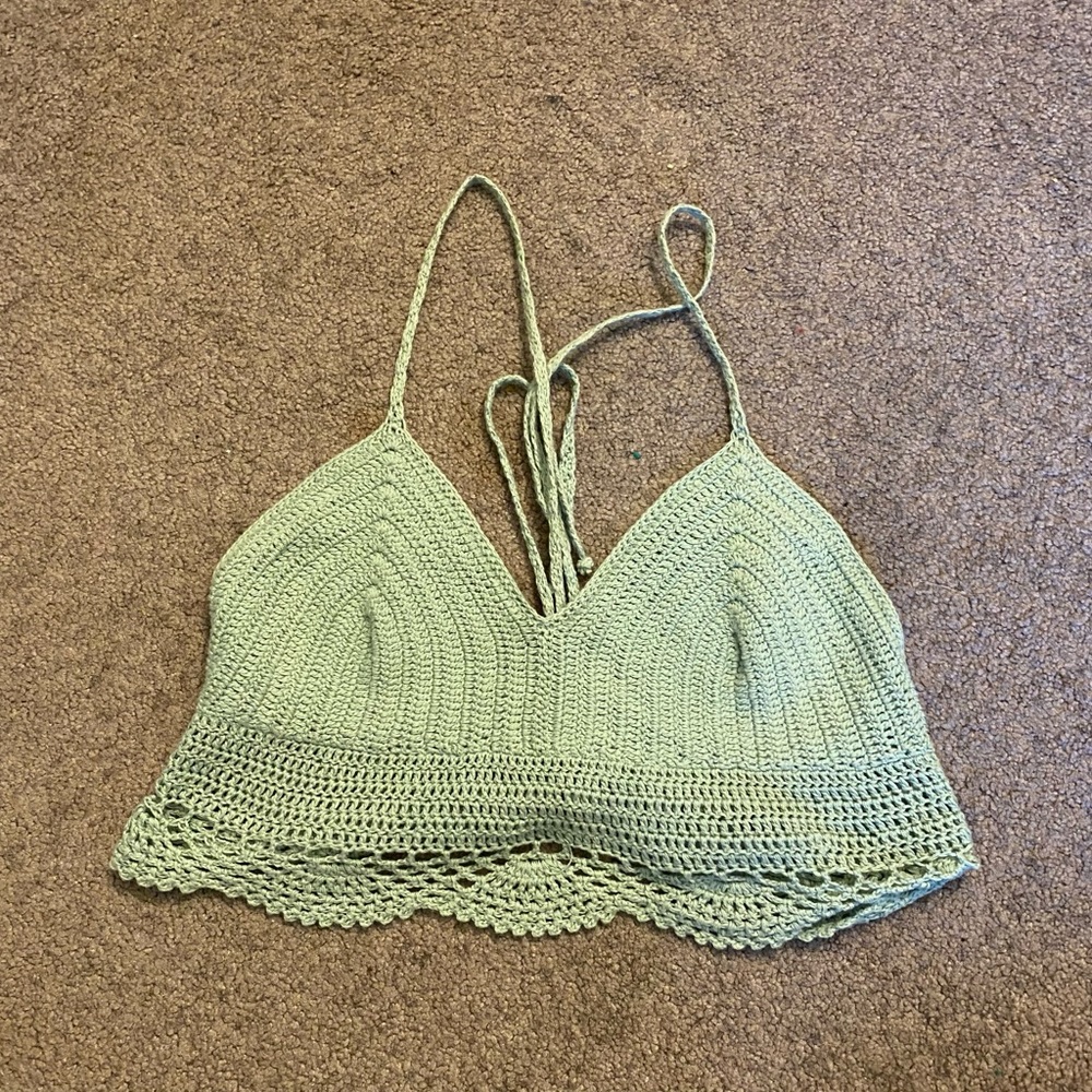 Knit mint green crop top, tie up back